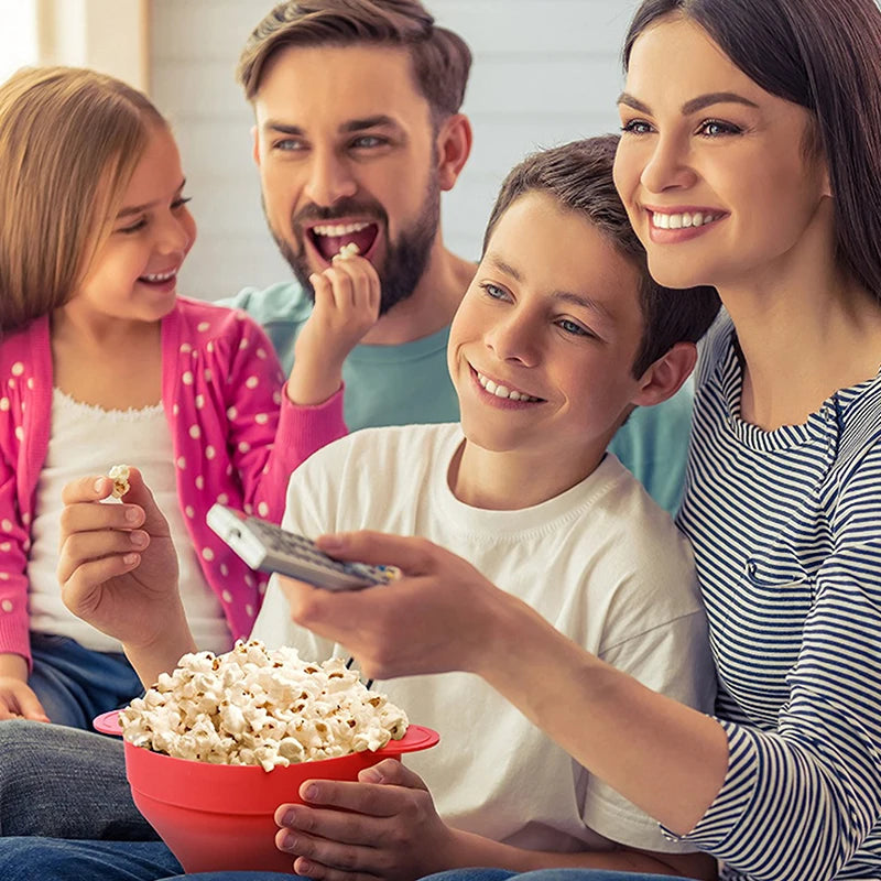 Kitchen Microwave Popcorn Bowl Bucket Silicone DIY Maker Lid Chips Qme