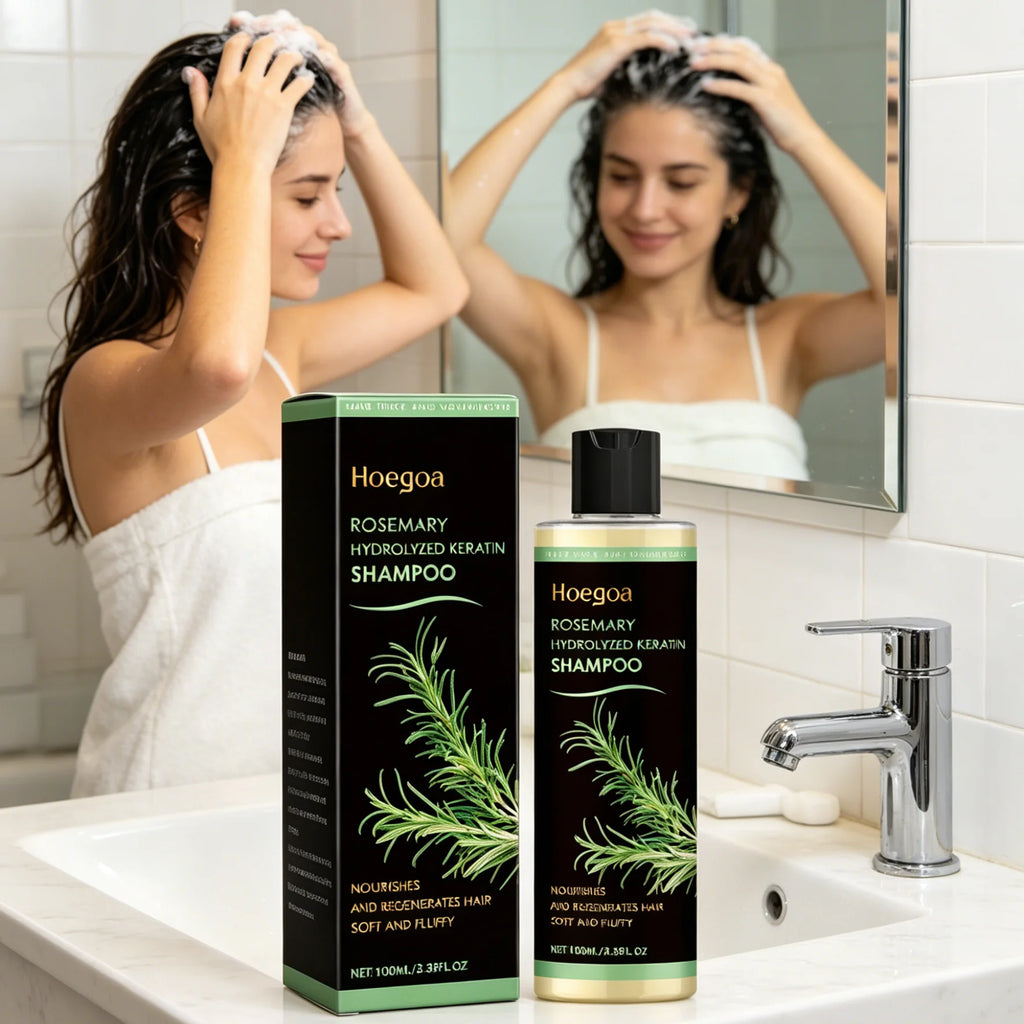 Hoegoa Organic Rosemary Hair Growth Shampoo Thicken Hair Strengther Nourishing Hydrolyzed Keratin Anti Hair Loss Shampoo 100ml Qme