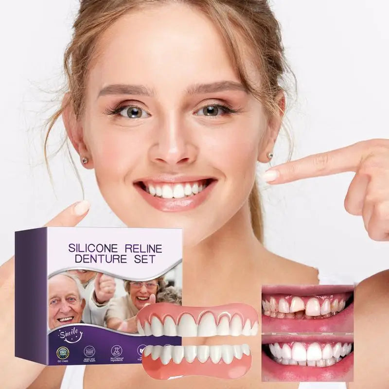 Silicone Denture False Teeth Upper Lower Veneers Liners Soft Men Qme