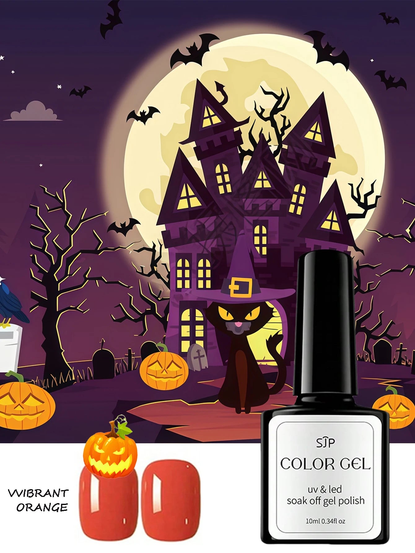 Halloween 5-Color Gel Nail Polish Including Pumpkin Orange White Qme orange