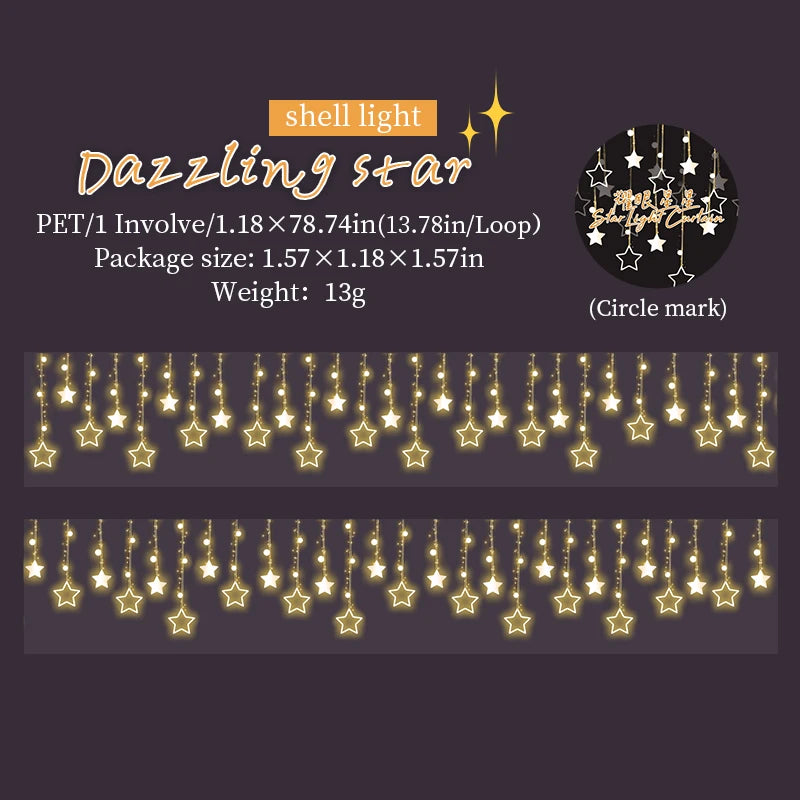 1 Roll Glitter Star String Light Fringe Themed Decorative Tape for Scrapbooking DIY Frame Collage Laptop Phone Cup Luggage Guita Qme S23968-5