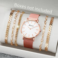 Women's Quartz Watch with Simple Scale Dial, Mesh Band, Bracelets Set, Female Fashion, Without Case, 6 Pieces Per Set Qme Rose