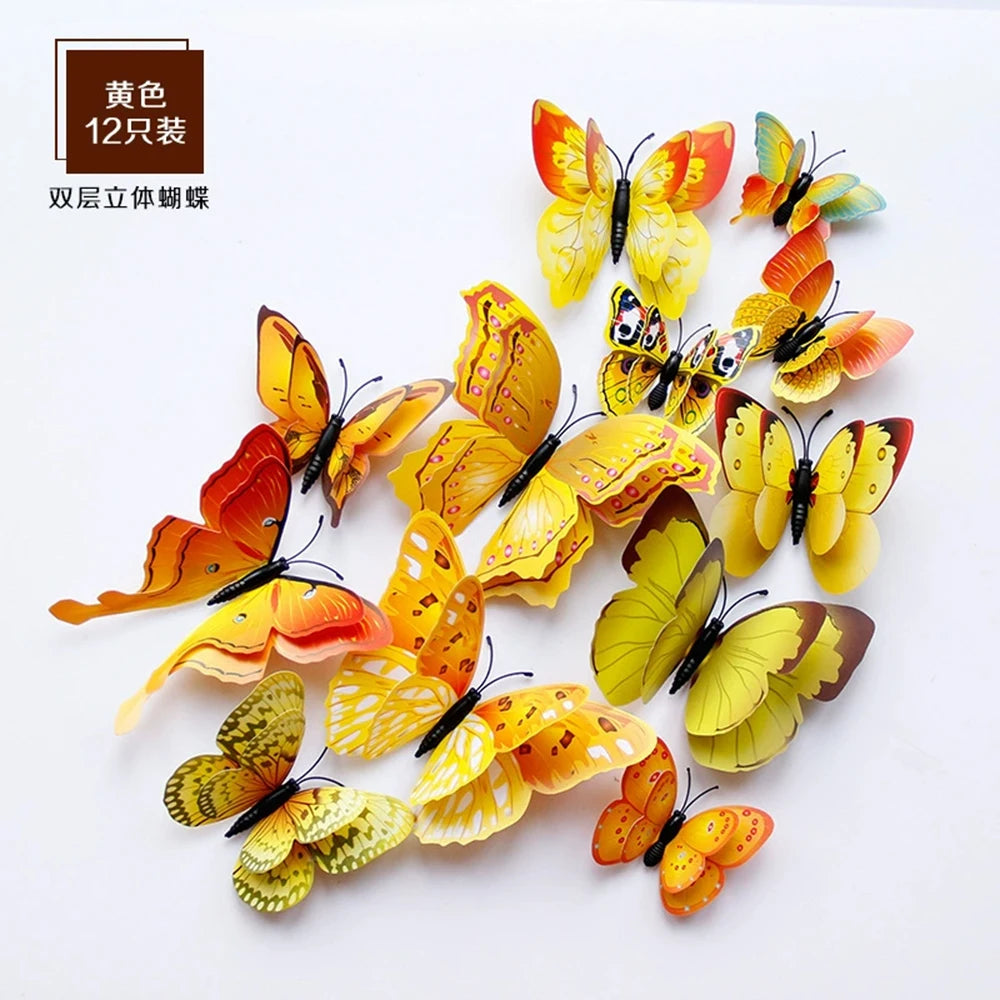 3D Butterfly Wall Stickers Decor Butterflies for Wedding Decoration Magnet Fridge Decals Decoration Sticker Pvc Color Sticker Qme yellow
