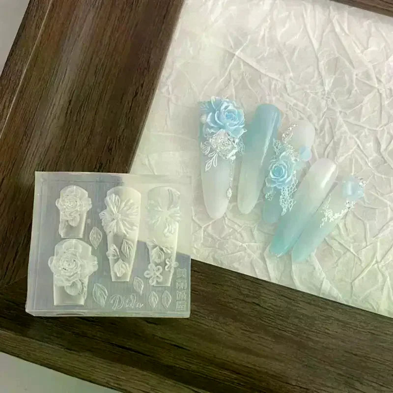 3D Rose Ice Flowers Nail Mold Charms Resin Molds Silicone Carving Qme