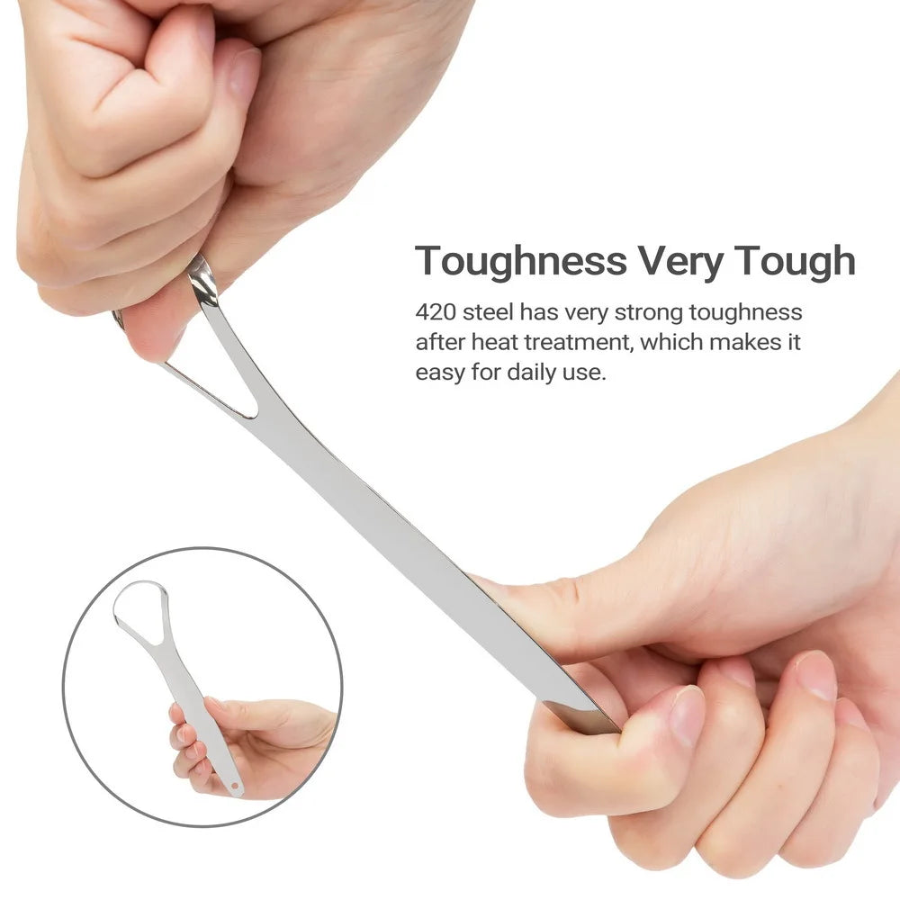 Stainless Steel Tongue Scraper Cleaner Fresh Breath Cleaning Coated Qme