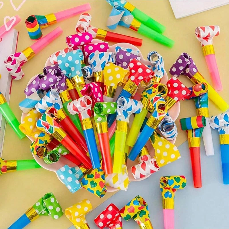 20/100pcs Cartoon Party Whistles,Party Atmosphere Noise Makers,Plastic Whistles Holiday Gifts, Back to School Gifts,Party Favors Qme 100PCS Dot Style