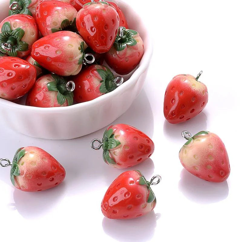 Big Small 3D Strawberry Fruit Resin Charms Pendant Earring DIY Qme