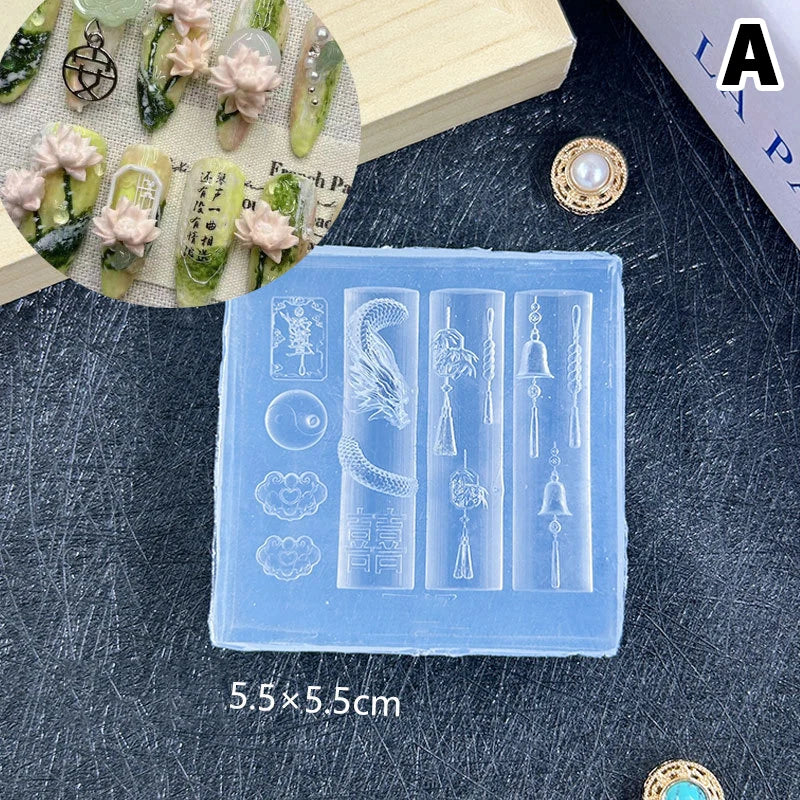 Nail Art Mold 3D Chinese-style Silicone Exquisite Dragon Copper Coins Qme A