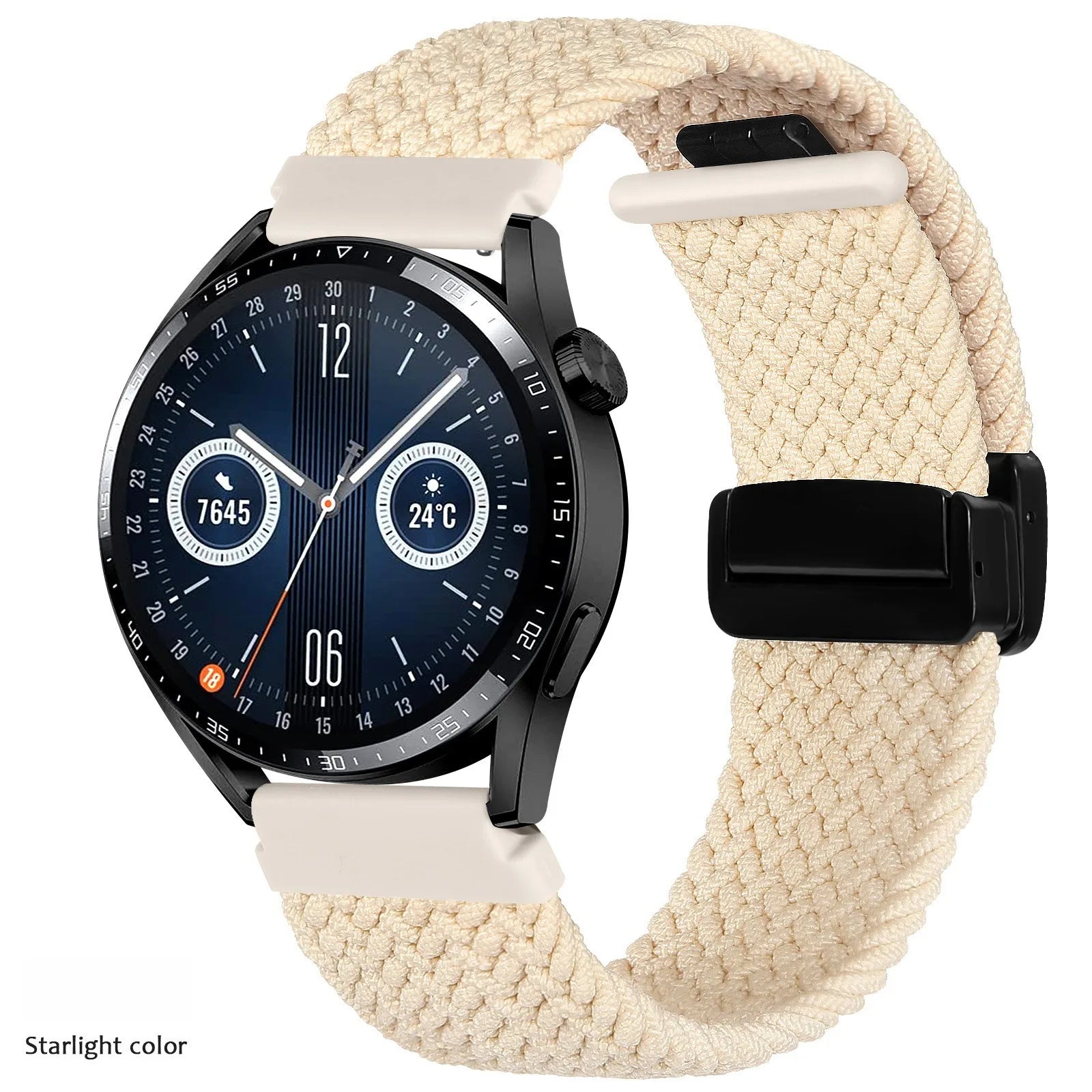 A Adjustable Nylon Braided Watch Strap with Folding Buckle Magnetic Wristband for Samsung Watch 5 6 7 Huawei GT5 GT6 Qme Starlight 20mm