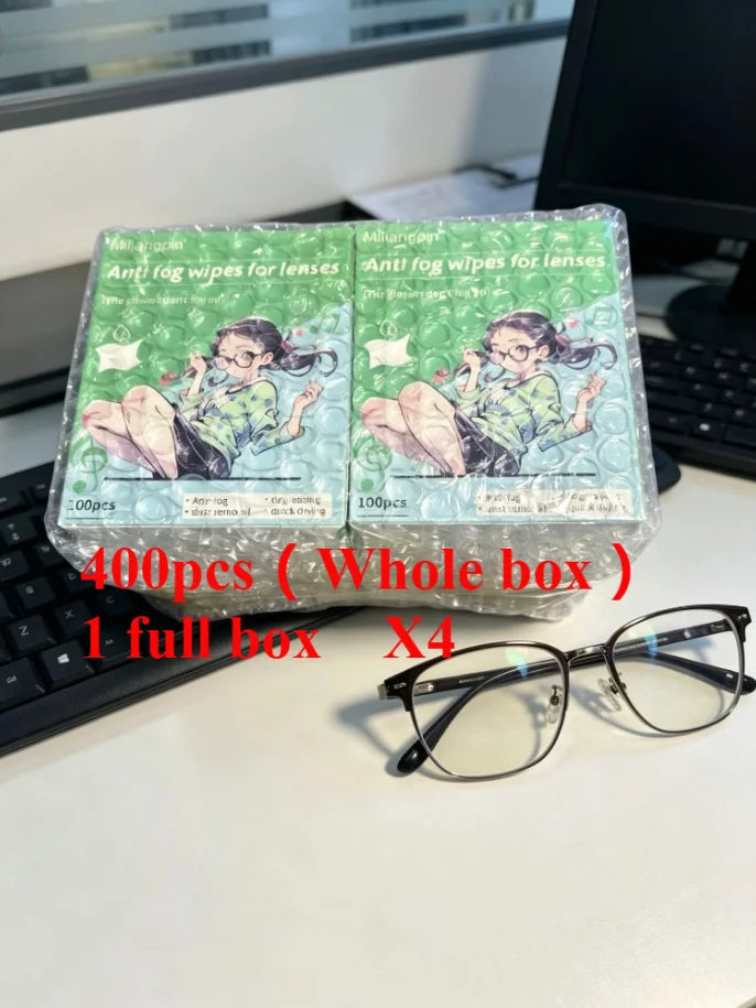 Anti-fog Wipes for Glasses, Universal for Glasses/Helmet Visors, Long-lasting Anti-fog Without Blurring, Streak-free Wiping Qme 400pcs