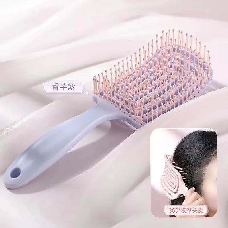 Women's Oil-proof Styling Comb Crown Volumizing Paddle Curved Qme PURPLE