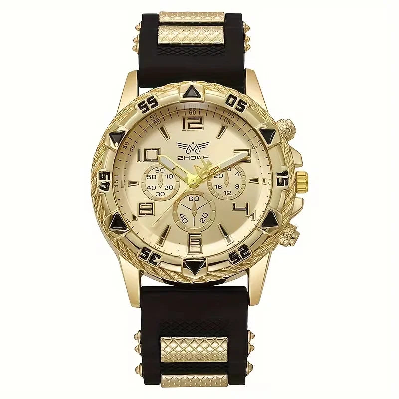 New Business Leisure Fashion Large Dial Alloy Steel Strip Blue Light Three Eye Men's Quartz Watch Qme Multicolor
