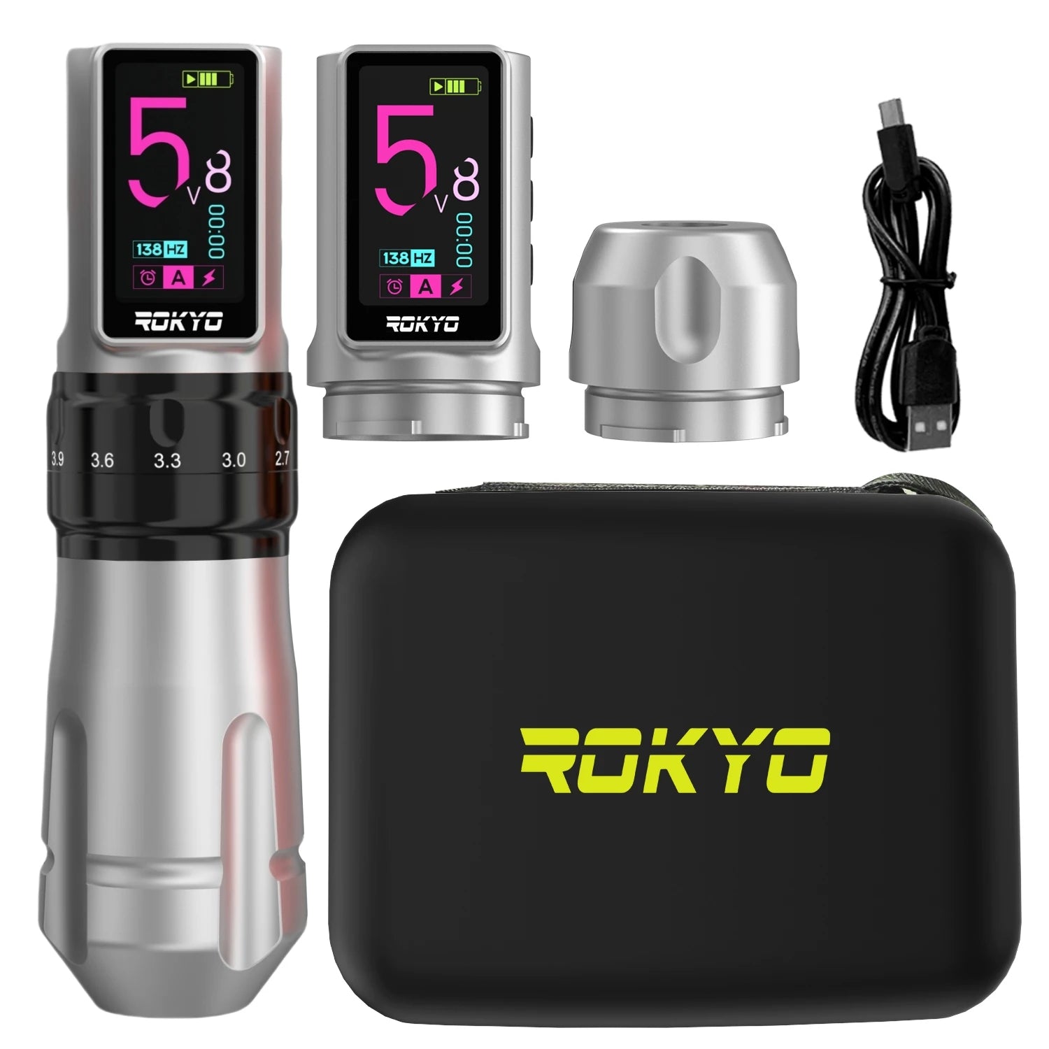 Adjustable Stroke Wireless Tattoo Pen Machine Gun 2.4-4.2mm Rechargeable Battery 2000mAh For Profession PMU Tattoo Supplies Qme Silver Black Dual