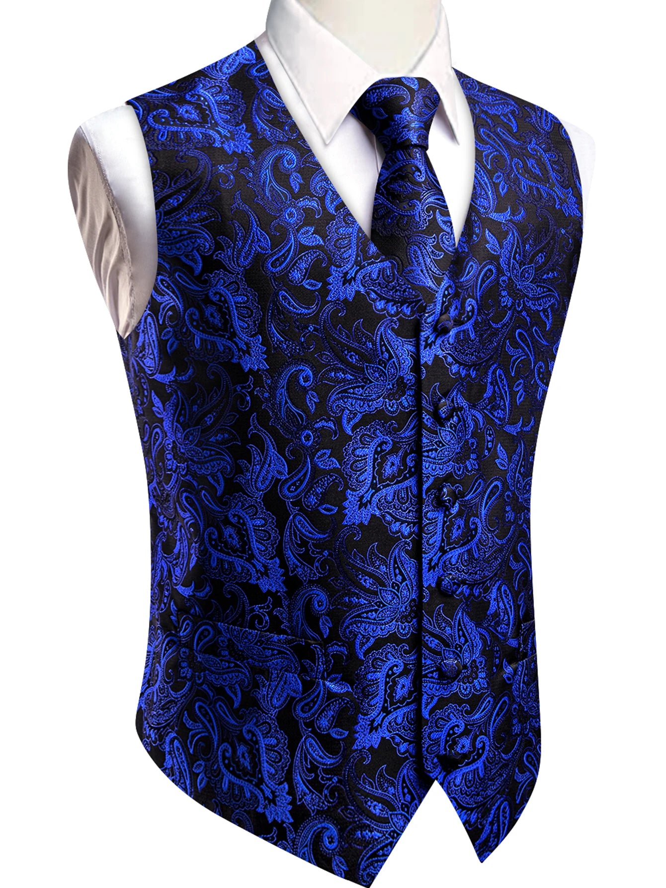 Mens Royal Blue Red Bronwn Orange Vest Tie Hanky Cufflinks Paisley Qme
