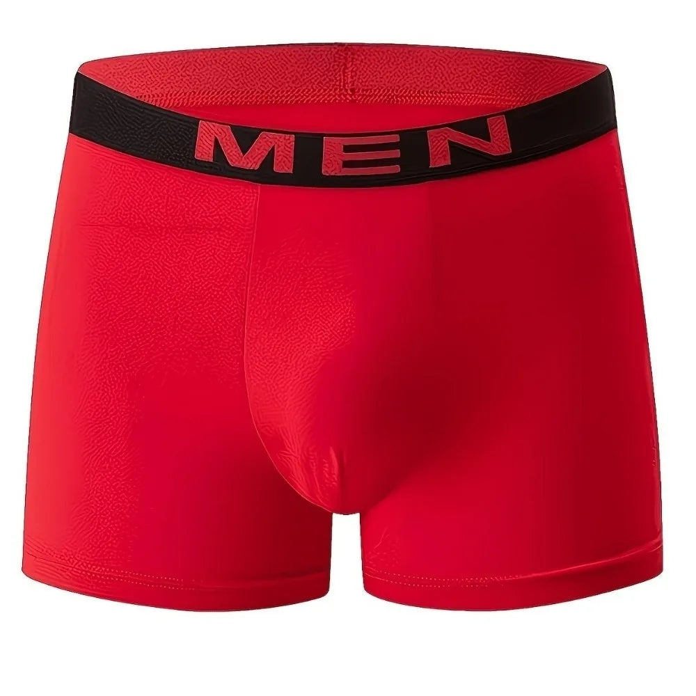 6 Pcs Solid Color Men's Underwear Comfortable Fit Breathable Fabric Boxer Shorts High Elastic Athletic Underwear Qme Red 2XL