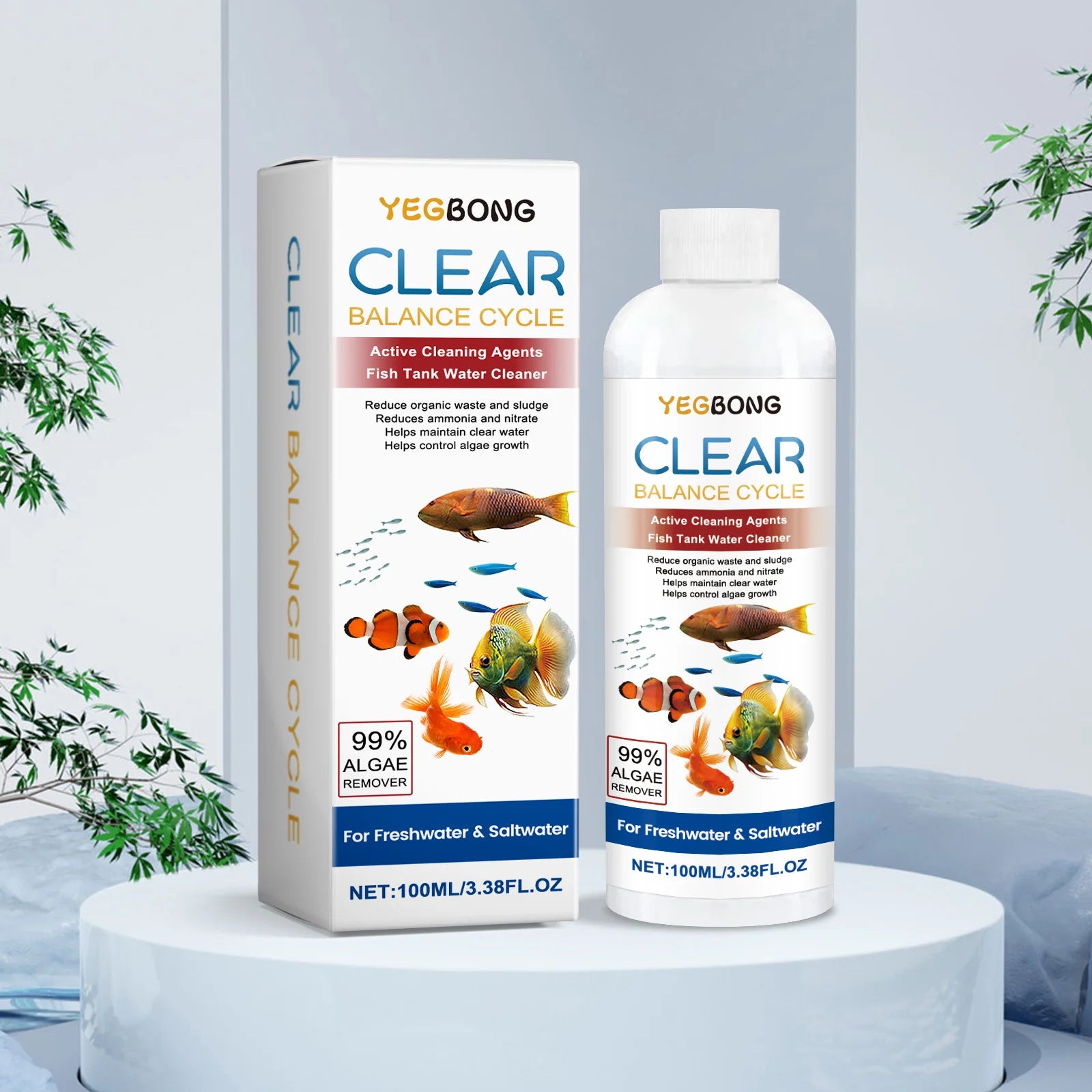 Fish Tank Water Clarifying Agent Quick Clean Stains and Sludge Control Algae Growth Water Purification Fish Tank Water Cleaner Qme