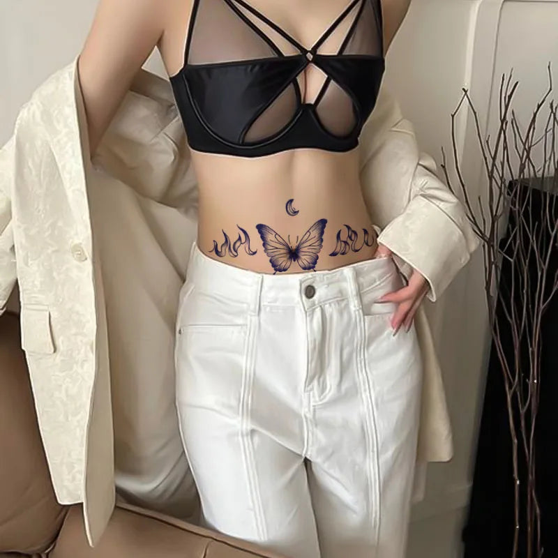 Sexy Butterfly Design for Abdomen and Chest - Temporary Stickers, Waterproof, Sweatproof, Herbal Juice, Realistic Tattoo. Qme