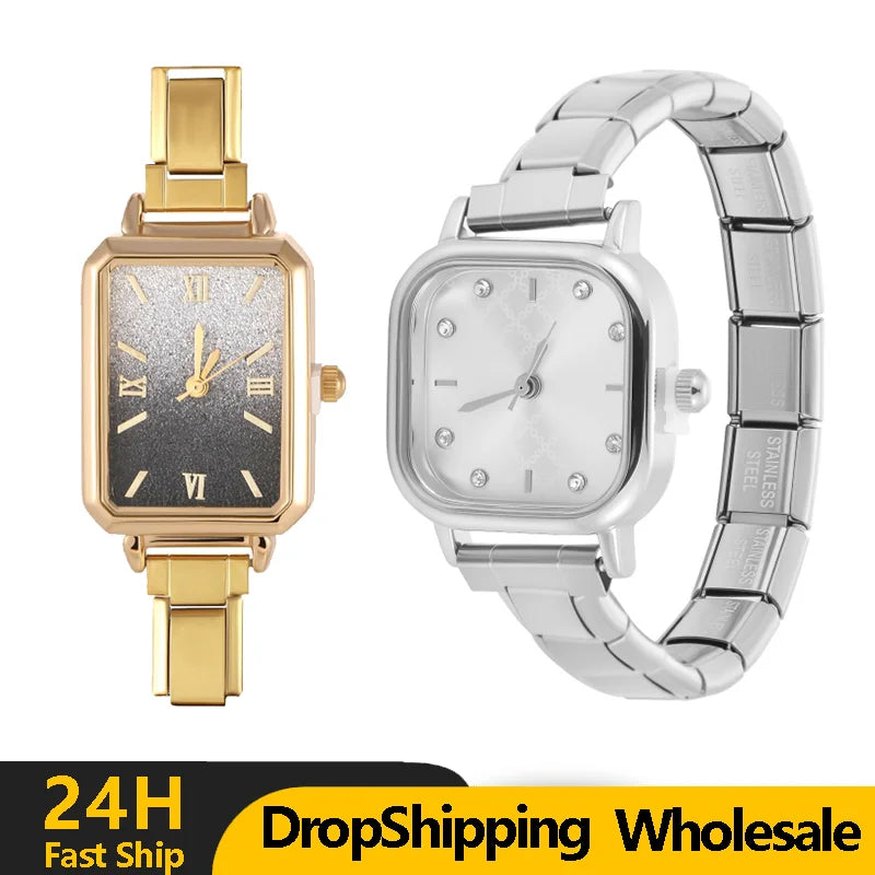 Wholesale 2026 Stainless Steel Watch Head Bracelet 9mm DIY Italian Charm Fashion High Quality Women Men's Premium Square Watches Qme