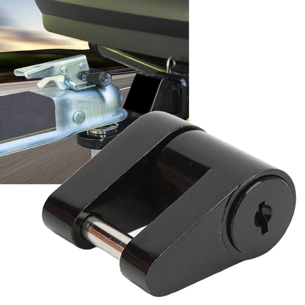 Black 1/4in Trailer Lock Zine Alloy Anti Theft Trailer Hitch Coupler Lock with 2 Keys for RV Truck Trailer Lock Qme