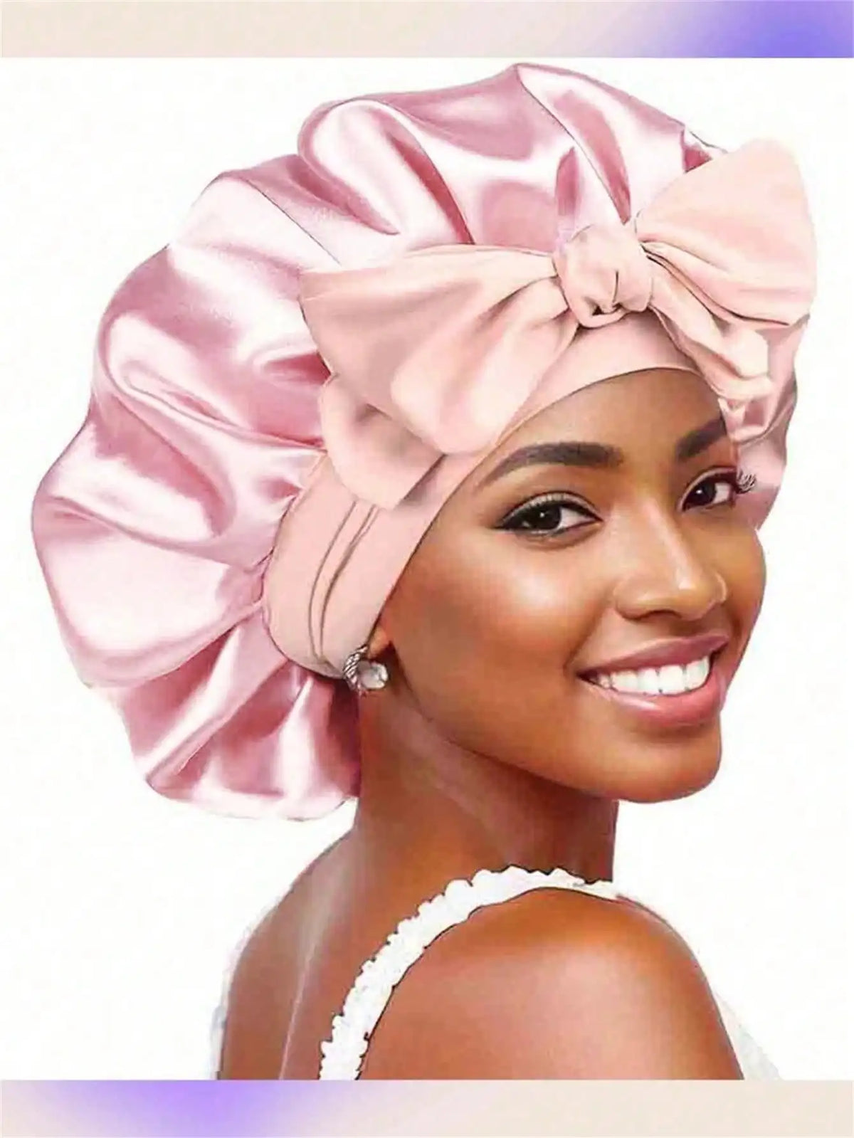 Satin Bonnet Caps Women Elastic Band Silk Sleeping Hair Bonnets Qme pink