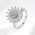 Fashion Fidget Spinner Ring Anxiety for Women Multiple Crystal Sunflower Finger Rings Rotate Anti Stress Jewelry Wedding Gift Qme jin resizable