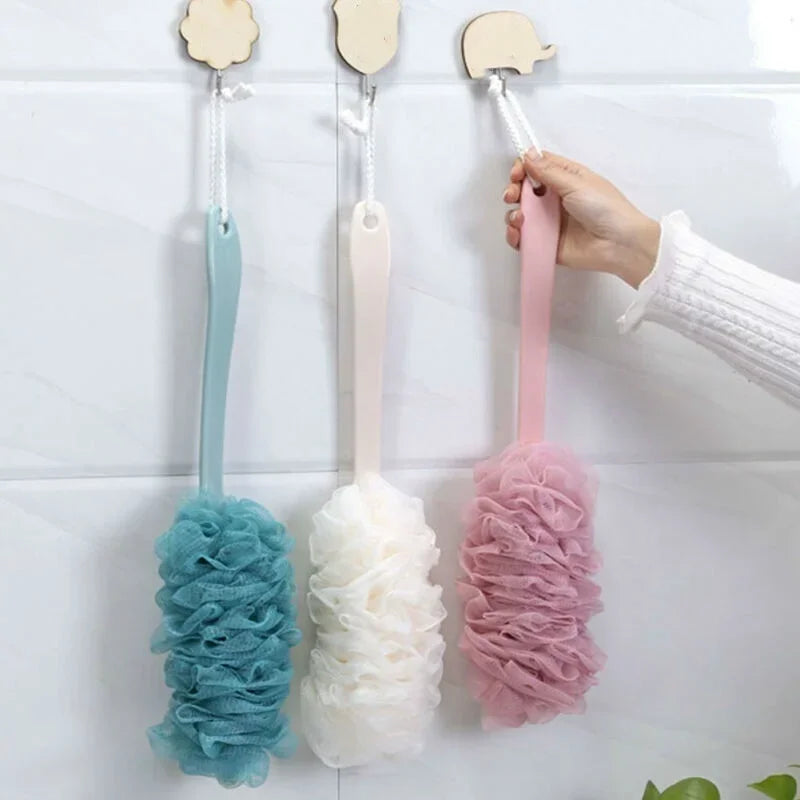 Long Handle Bath Brush Back Shower Scrubber Body Soft Mesh Scrub Puff Qme