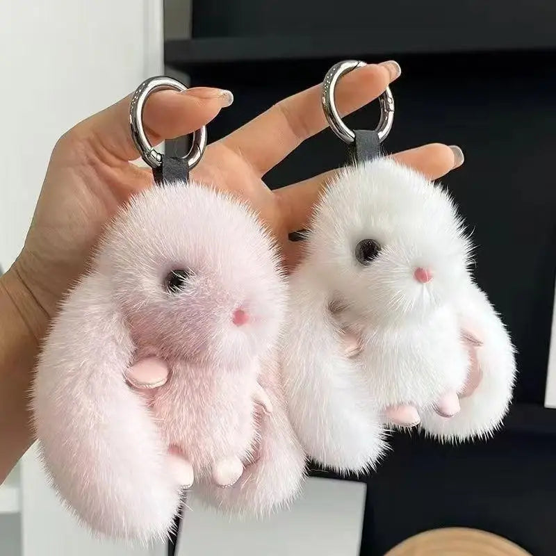 Plush Rabbit Keychain Fluffy White Soft Charm Mini Pendant Decorative Accessory for Women Travel Bag Decoration Qme