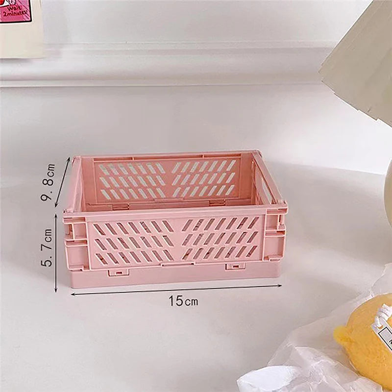 Desktop Holder Home Use School Desk Storage Box Collapsible Crate Qme Pink