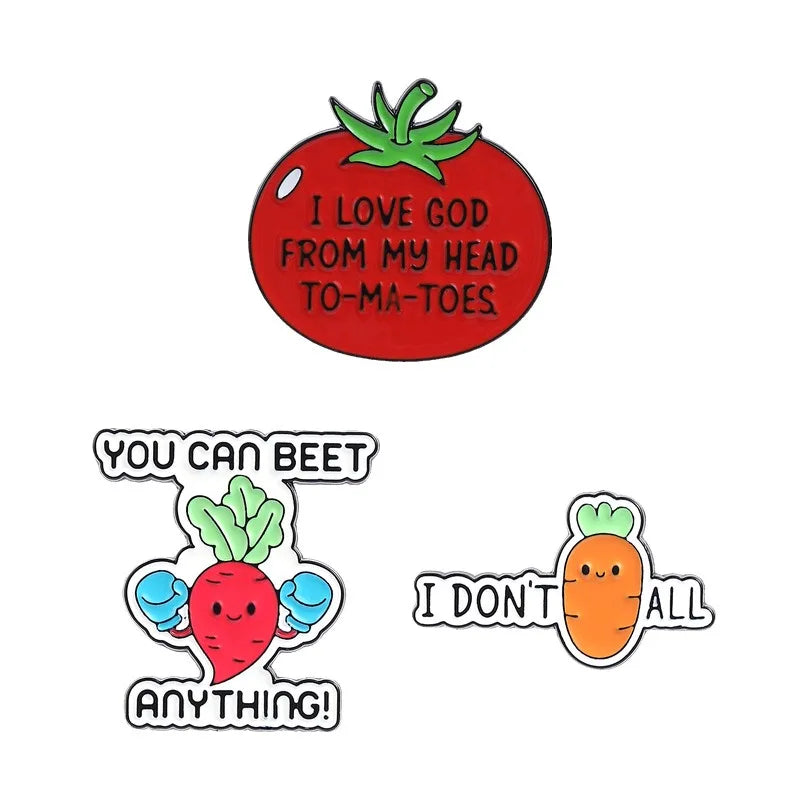 Cute Vegetable Tomato Carrot Metal Enamel Pins Cartoon Plant Lapel Pin Badge Decor for Clothes Hat Fashion Jewelry Party Gift Qme style4-group