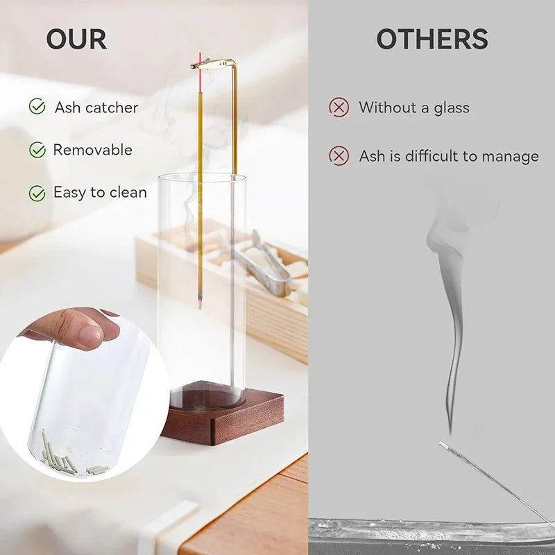^Incense Holder,Incense Holder For Sticks,Removable Glass Ash Catcher, Mess-Free Incense Burner,Meditation,Yoga,Spa Qme
