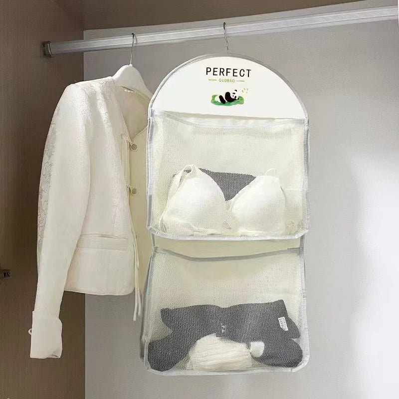 Multi-layer Storage Mesh Bag Save Space Large Capacity Socks Bags Qme double-layer white