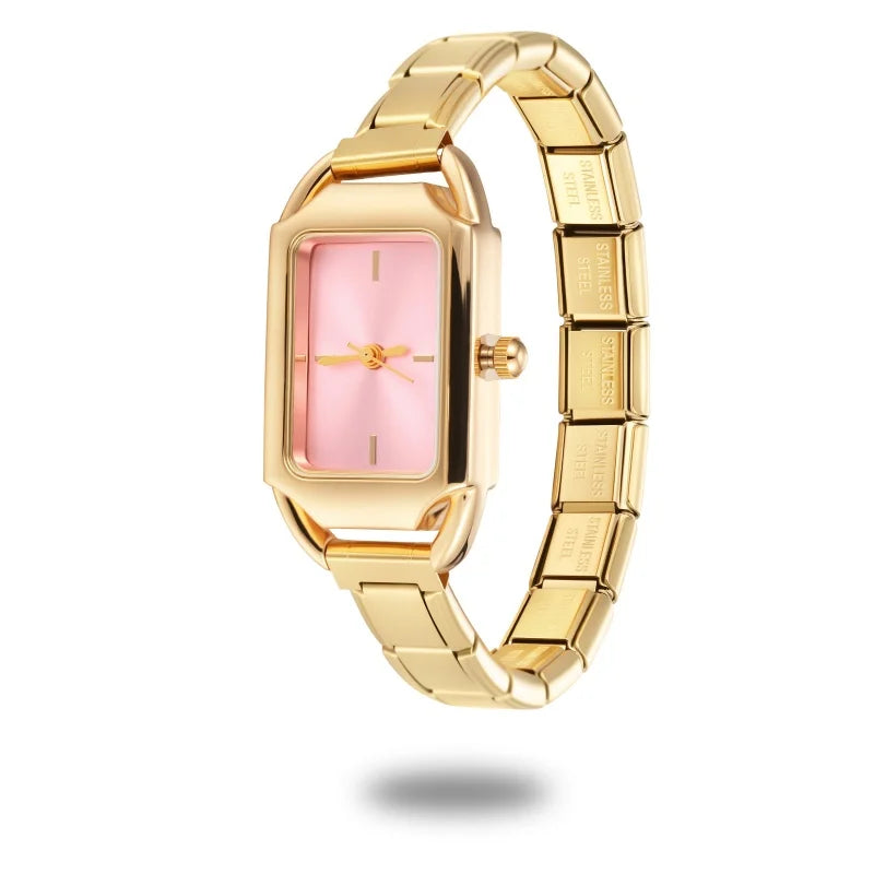Vintage Square Inlaid Zircon Stainless Steel Watch Bracelet Women's