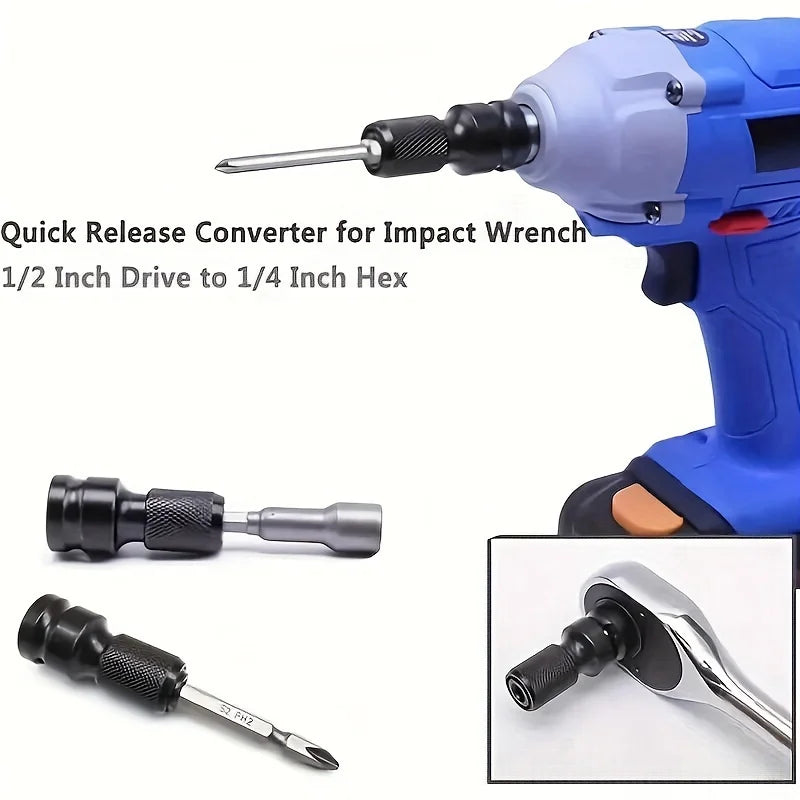 Quick Release 1/2-Inch Square Drive to 1/4-Inch Hex Female Socket Adapter Converter Chuck Adaptor for Impact and Ratchet Wrench Qme