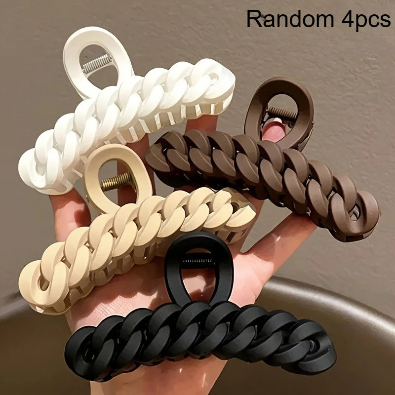 Kitsch Recycled Plastic Large Claw Clip, Big Chain Hair Clips for Women, Big Claw Clips for Thick Hair | Ideal Gifts for Women Qme Random 4pcs