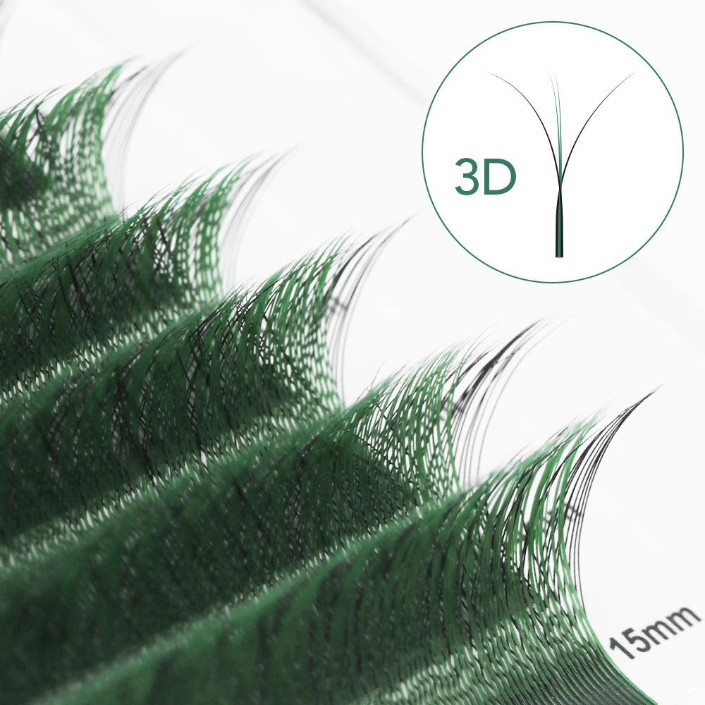 NATUHANA W Shape Eyelash Extension 3D Premade Volume Fan Lashes Faux Qme Green D 0.07mm|MIX9-15mm