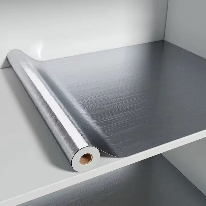 40cm Brushed Silver Waterproof Wallpaper Modern Self-Adhesive Decor Film for Refrigerator Living Room Kitchen Countertop Qme