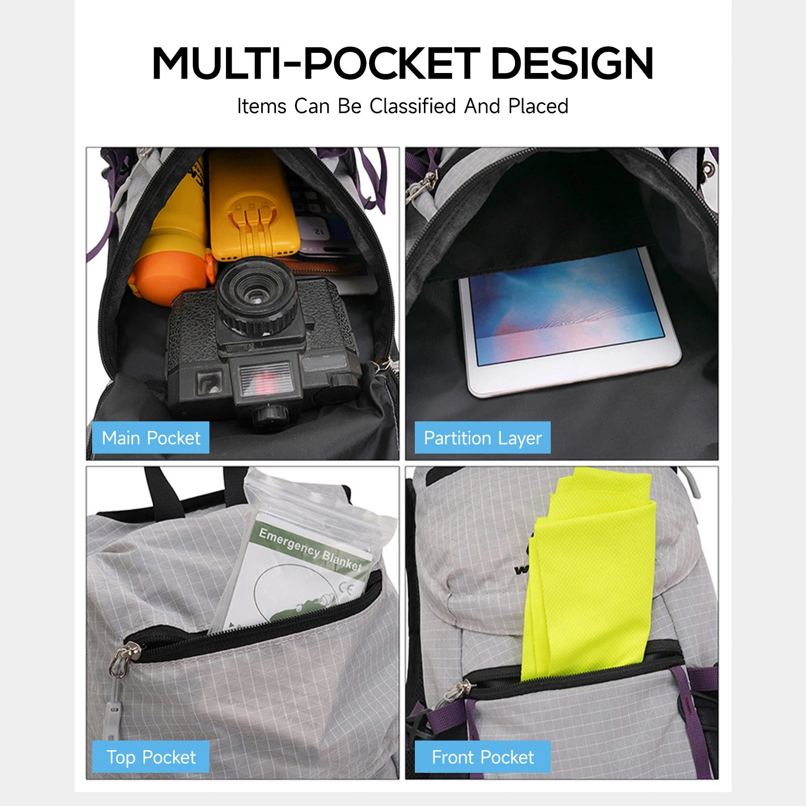 25L Camping Backpack Lightweight Lightweight Daypack Rainproof Durable Backpack with Multi Compartments Anti Theft Zippers Qme