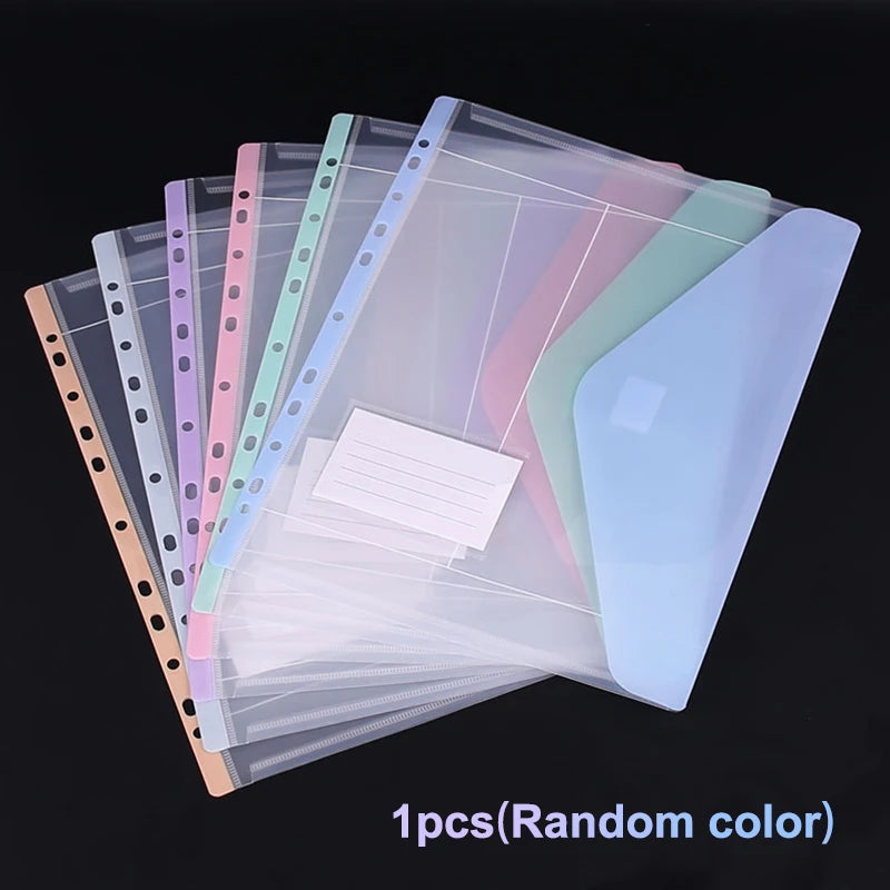 A4 Long File Bag Loose Leaf Transparent Data Book 11Hole Organizer Qme A2 1pcsRandom color