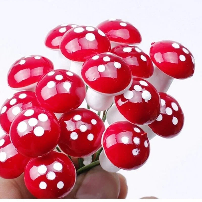 100/50/10PCS Mini Mushroom Fairy Garden Miniatures Resin Moss Terrarium Decor Artificial Plant Stakes DIY Craft Accessories Qme 100pcs