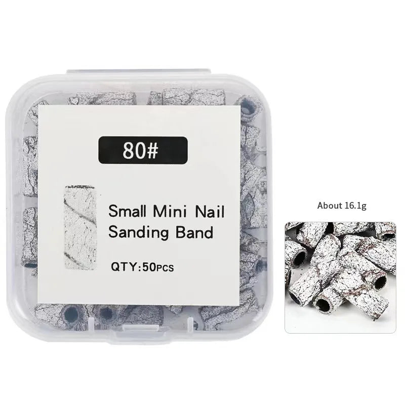 50/100Pcs 3mm Mini White Sanding Bands Stainless Steel Nail Drill Bits Mandrel Electric Manicure Accessories Tool Qme 50pcs Grits 80