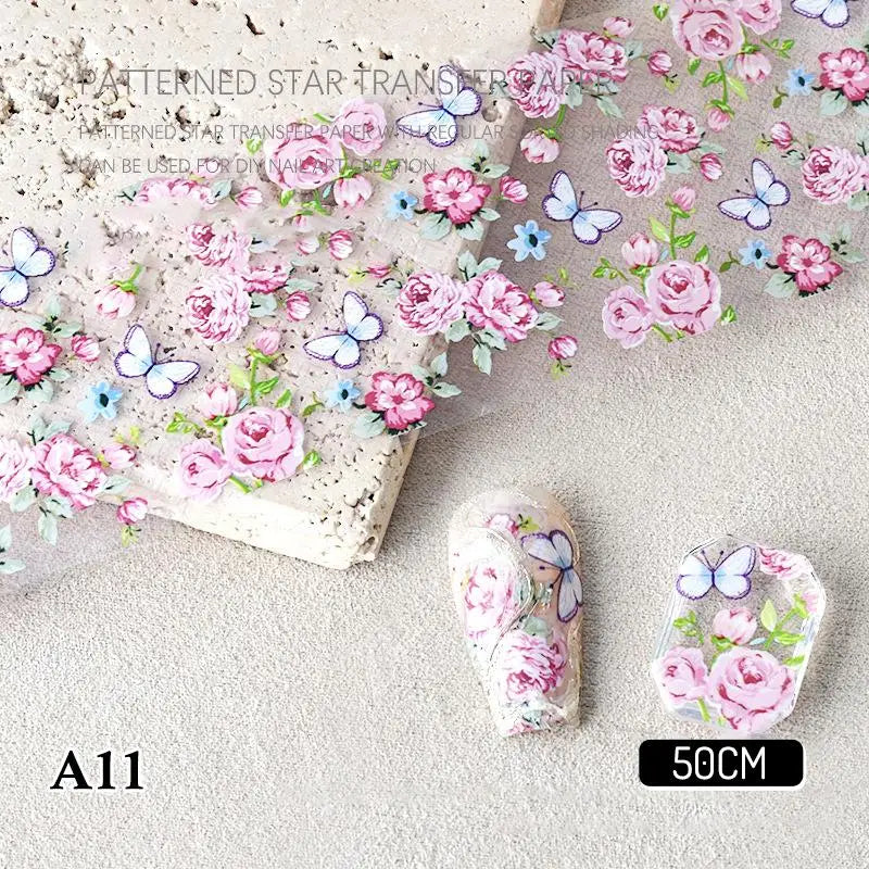4 Rose Flower Nail Transfer Foils Paper DIY Art Sliders Salon Use Qme A11