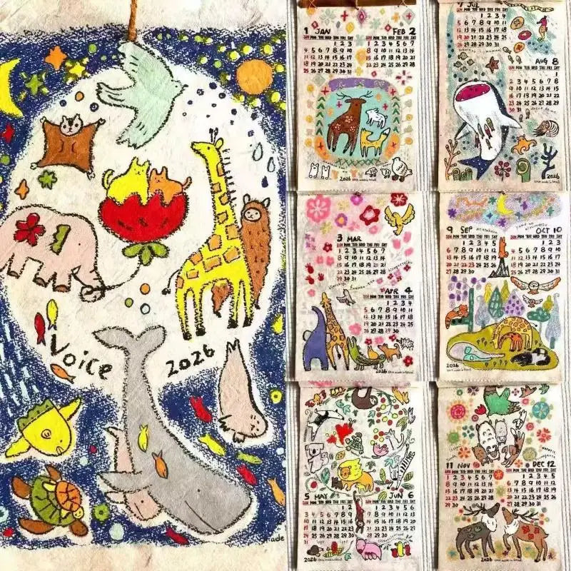 2026 Year Cartoon Calendar Cute Animal Illustration Desk Month Qme A3