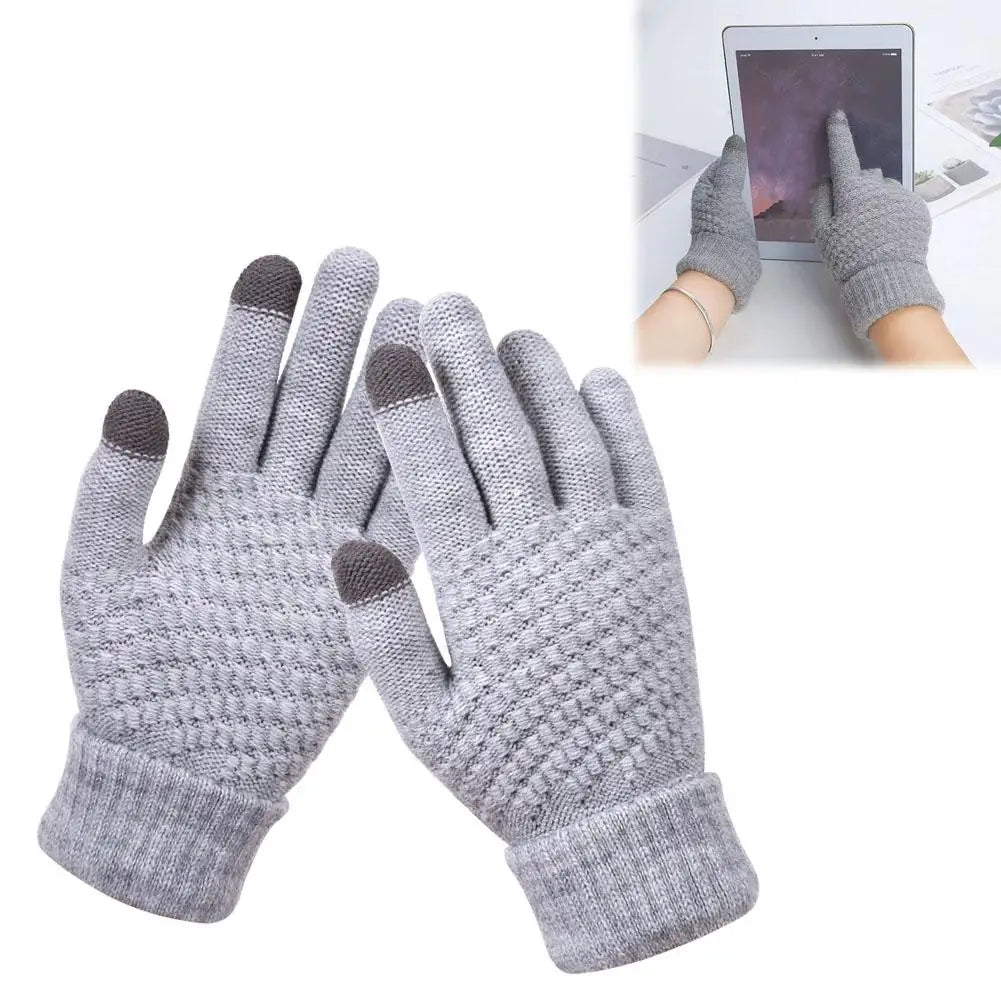 1Pair Women Gloves Knitted Solid Autumn Winter Hand Warmer Thicken Lining Skiing Short Wrist Female Full Fingered Mittens Qme
