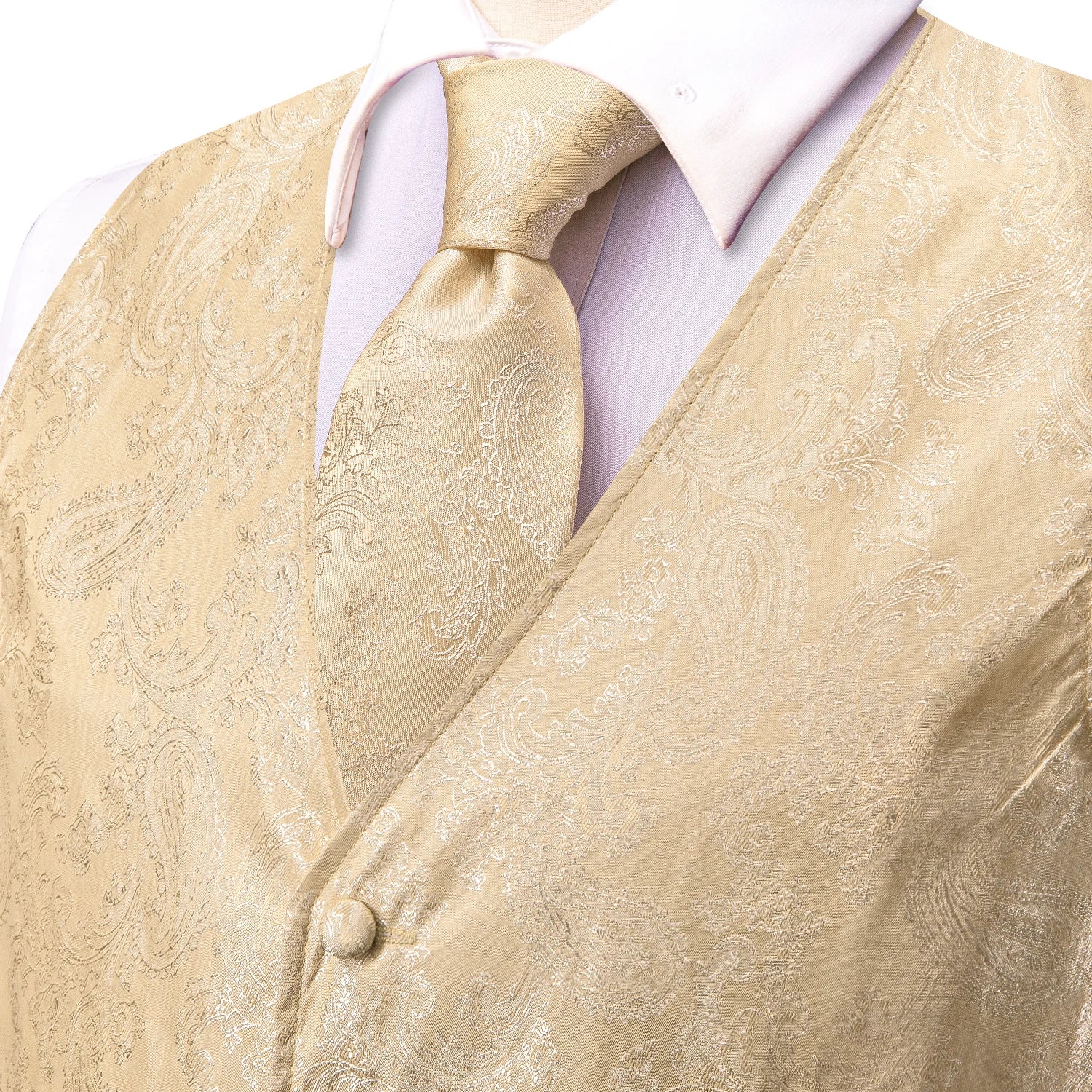 Hi-Tie Silk Mens Suit Vests 4PC Woven Paisley Champagne Waistcoat Tie Pocket Square Cufflink Business Wedding Dress Waist Jacket Qme