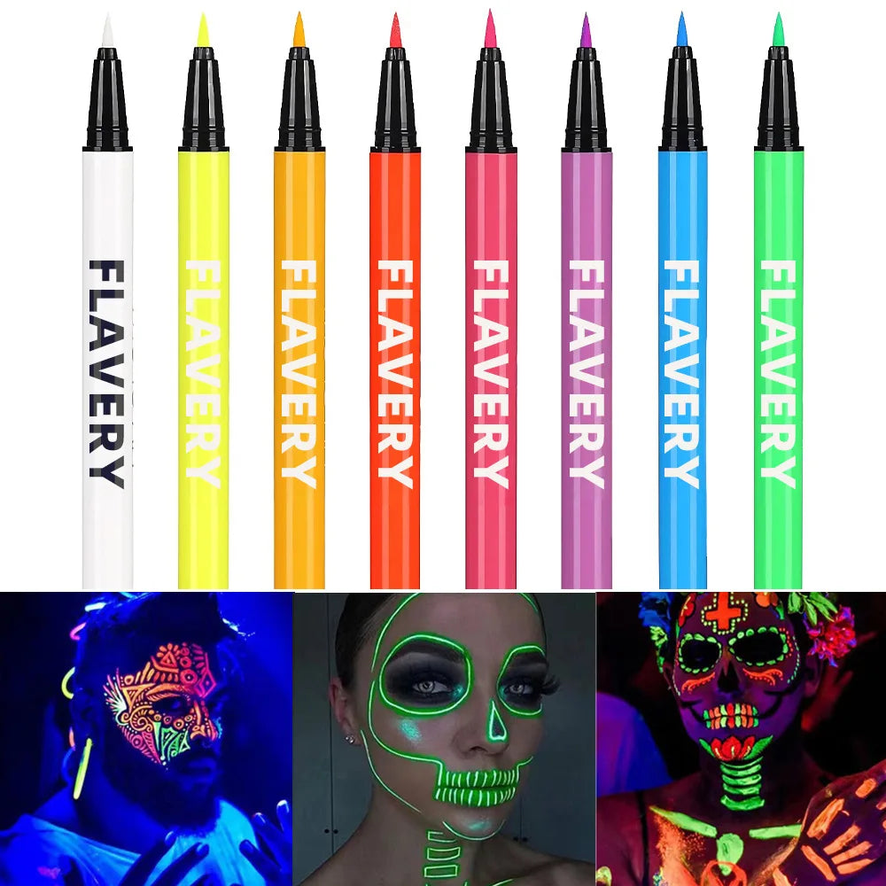 8-color Fluorescent UV Eyeliner Waterproof Sweat-proof Face Paint Pen Qme