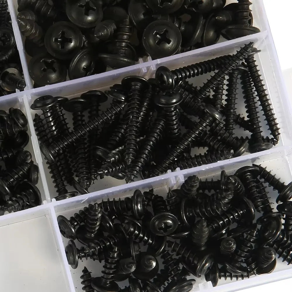 500/340/200PCS M3 Screw Cross Head M3/M4/M3.5/M4.8 Self Tapping Screw Black Carbon Steel Pan Head Round Head Screw Combination Qme