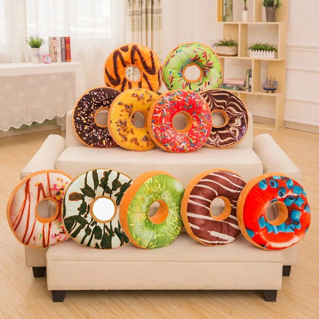Soft And Comfortable Multi-function Plush Round Shape Cute Pillow Stuffed Seat Pad Sweet Doughnut Foods Cushion Cover Case Toys Qme