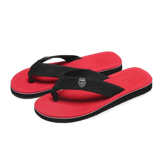 Simple New Men's Flip Flops Summer Outer Wear Non-slip Toe-gripping Clamp Shoes Beach Sandals Student Version Brazilian slippers Qme Red 44