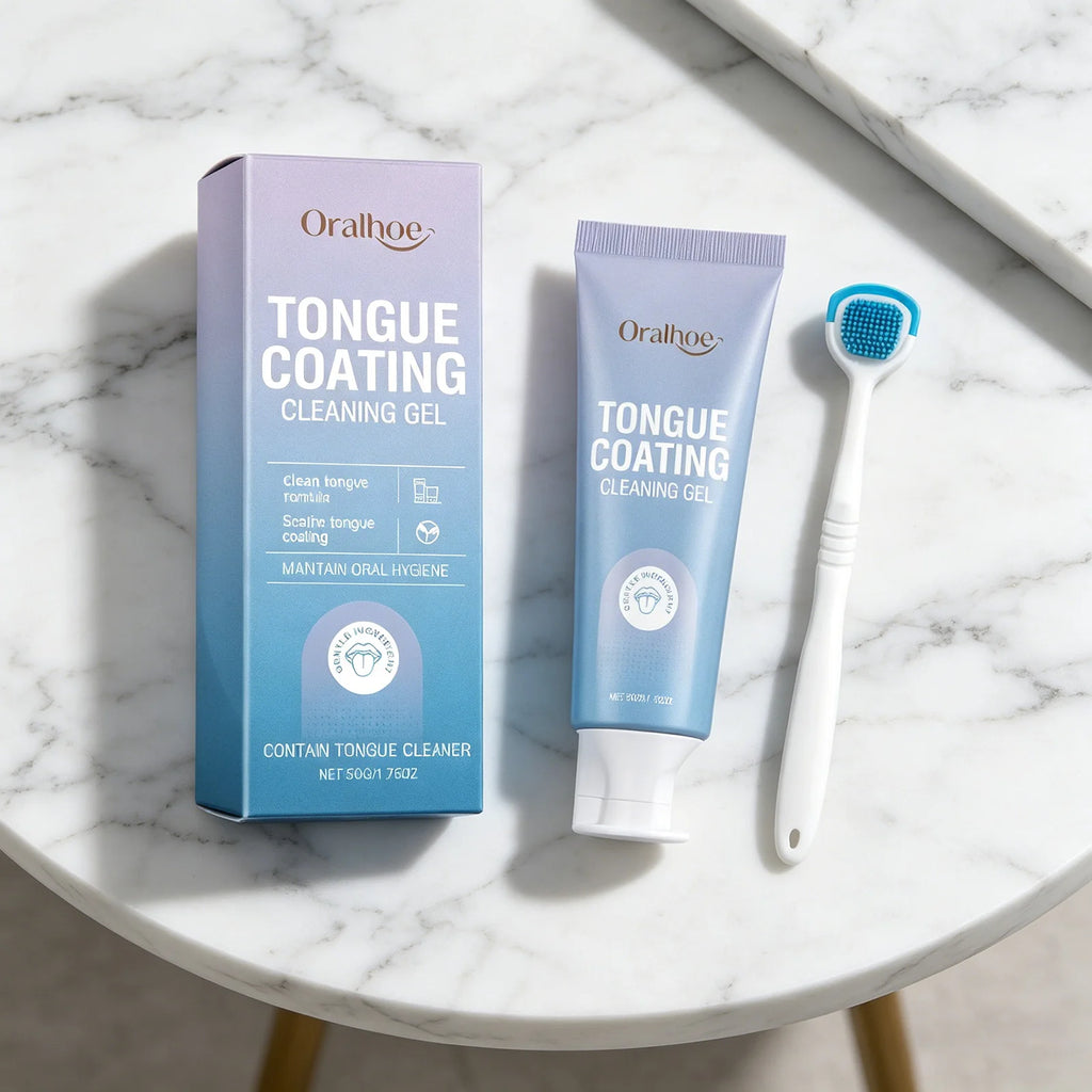 Oralhoe Tongue Coating Cleaning Gel for Fresh Breathing Odor Remover Mint Oral Hygiene Products with Silicone Tongue Scraper 50g Qme
