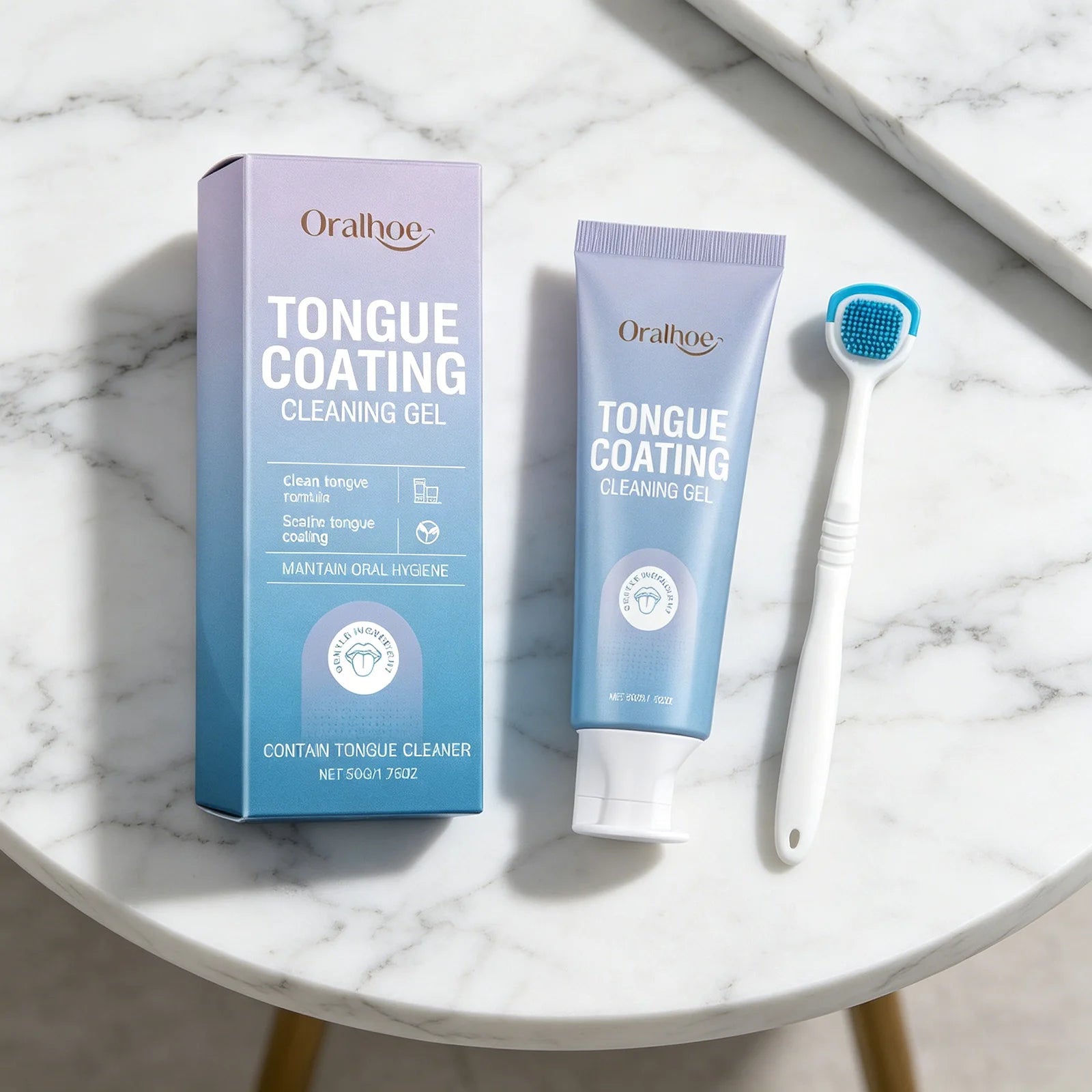 Oralhoe Tongue Coating Cleaning Gel for Fresh Breathing Odor Remover Mint Oral Hygiene Products with Silicone Tongue Scraper 50g Qme
